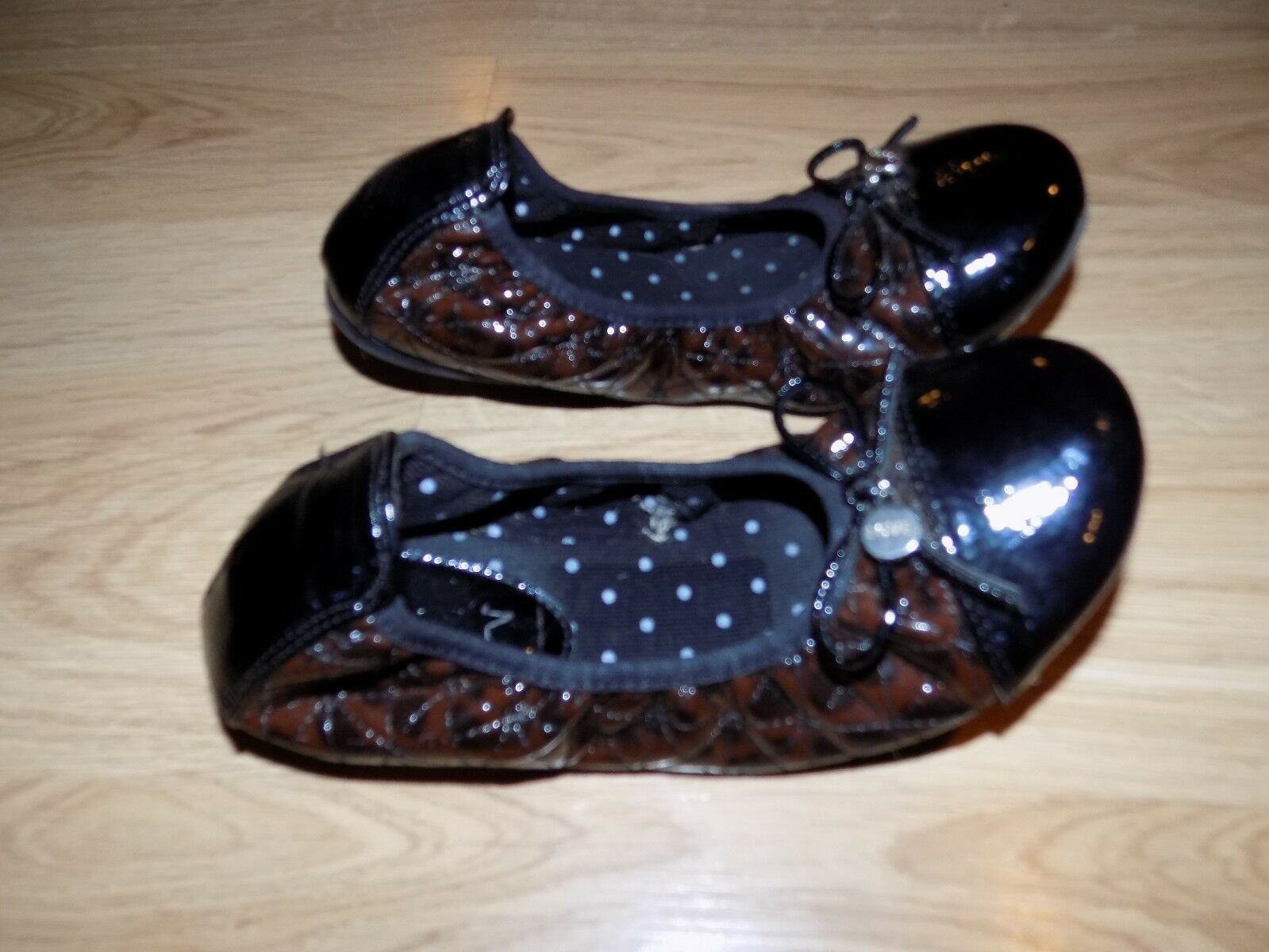 Girl's Size 3 Lucky Brand Patent Leather Brown Black Ballet Flats Slip On Shoes - $20.00