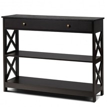 Console Table 3-Tier with Drawer and Storage Shelves-Espresso - Color: Dark Bro - £112.58 GBP