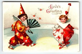 Valentines Day Postcard Child Clowns Fan Unsigned Ellen Clapsaddle Germany 1910 - $32.40