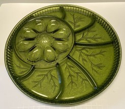 Vintage Indiana Glass Olive Green Deviled Egg Relish Tray Plate MCM Tree Of Life - £13.79 GBP