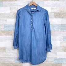 LOFT Chambray Popover Shirtdress Blue Long Sleeve Lyocell Casual Womens XS - £17.91 GBP