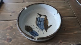 Large Vintage Stoneware Pottery OWL Ashtray 7.25 inch diameter - £78.28 GBP