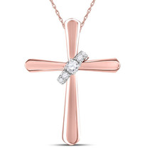 14kt Rose Gold Womens Round Diamond Cross Pendant 1/10 Cttw - £207.10 GBP