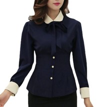 Korean Autumn Navy Blue Blouse Women&#39;s Long Sleeve Shirt Slim Fashion Shirts Lad - £40.52 GBP