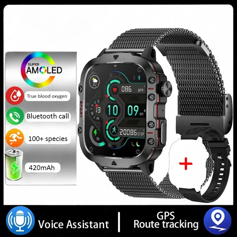 Rugged Military Smart Watch For Men AI Voice Bluetooth Call Heart Rate H... - $60.03