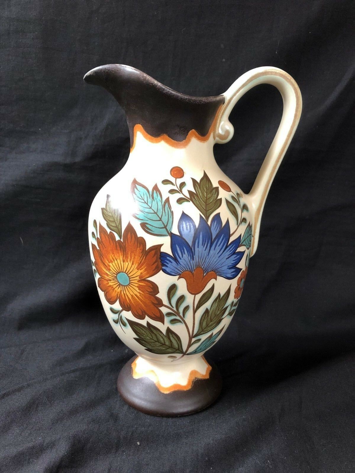 antique Gouda Holland Plazuid Pottery pitcher &quot;Flora &quot; high 21 cm - $98.99