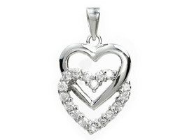 Sterling Silver Double Open Heart CZ Cubic Zirconia Necklace with Chain   - £18.71 GBP+
