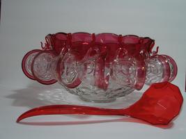 Vintage Lexington Ruby Flash Punch Bowl Set with 12 Cups and Ladle - £79.93 GBP