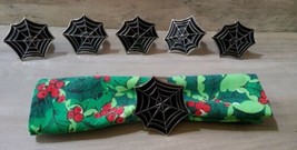 Spiderweb Halloween Set 6 Metal Napkin Rings Holders Black Silver Dining Decor - £22.29 GBP