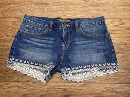 Lucky Brand Riley Medium Wash Denim Shorts Woman&#39;s Size 4 Floral Accents... - $17.81