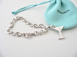 Tiffany &amp; Co Martini Glass Olive Drink Bracelet Charm Chain Silver Pouch Gift - £546.02 GBP