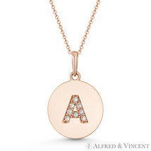 Initial Letter &quot;A&quot; CZ Crystal 14k Rose Gold 18x12mm Round Disc Necklace Pendant - £87.97 GBP+