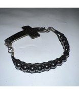 Cross Bracelet Silver Tone Beaded - $15.25 CAD