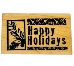 Inkadinkado Happy Holidays Christmas Pine Leaves Cones Rubber Stamp 98807 MM - £9.70 GBP