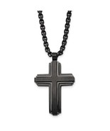 Stainless Steel Black IP-Plated Cross Pendant on 24&quot; Box Chain - $118.99