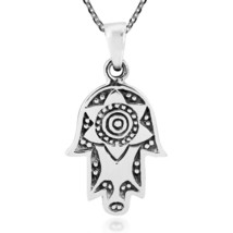 Hand of Hamsa Protection Symbol Sterling Silver Necklace - £20.62 GBP