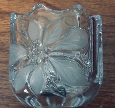 Mikasa Crystal Voitive Candle Holder Frosted and Raised Poinsettia 3.5&quot; Japan - £17.86 GBP