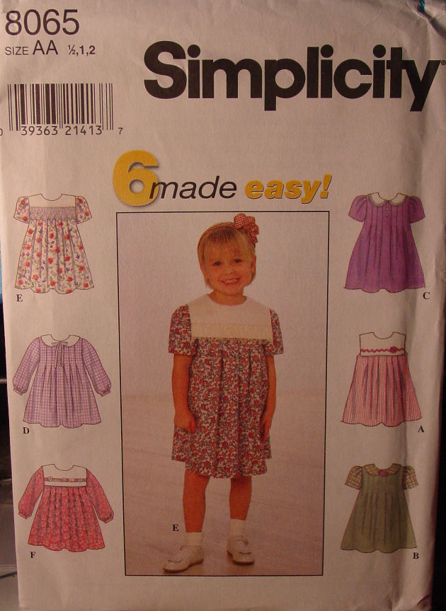 Pattern 8065 Little Girl's Dresses multi sz 1/2,1,2 - $5.69