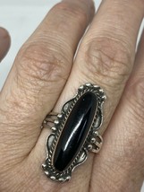 Vintage Black Onyx Ring 925 Sterling Silver Size 7 - £57.17 GBP
