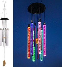 Solar Wind Chimes for Outside 6 LED Tubes Color Changing Outdoor Clearan... - $60.54