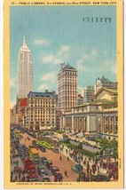 New York Postcard NYC Public Library 5th Ave 7 42nd St Empire State Building - £2.32 GBP