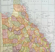 Queensland Australia Map Lithograph 1909 Hammond Oceania Print LGADMap - £32.22 GBP