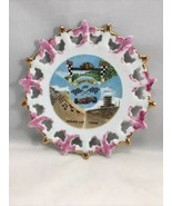 Vintage Indianapolis 500 plate Japan White w pink &amp; gold 7” Diameter - $29.70 CAD