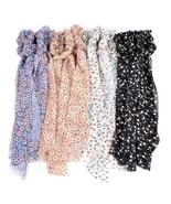 Nollia Ladies Scrunchie Ribbon Hair Tie 4 Pack Blue Black Tan White Flowers - $29.02