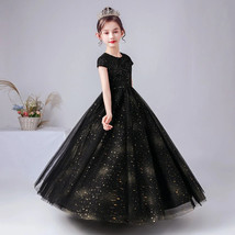 Sparkly Sequins Black Flower Girl Dress Concert Dress Junior Tulle Long ... - £97.80 GBP