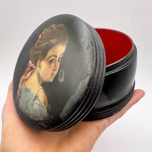 1954 Vintage USSR Hand Painted Wooden Trinket Jewelry Lacquer Box Young ... - $119.00