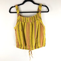 Prana Women&#39;s Little Palm Cami Tank Top Tie Waist Leapfrog Stripe Yellow M - £12.87 GBP