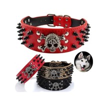 Large Dog Collars Spiked Studded Leather Dog Pet Collar Neck - £10.35 GBP