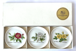 3 Hutschenreuther Porcelain Coasters Germany PJ Redouté Roses 3-7/8&quot; New in Box - £23.32 GBP