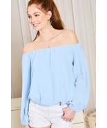 Women&#39;s Off Shoulder Long Bubble Sleeve Solid Top - $35.91 CAD
