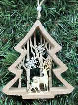 Deer Scene Christmas Ornament Farmhouse Rustic Country Style Laser Cut 4.75&quot; - £5.99 GBP