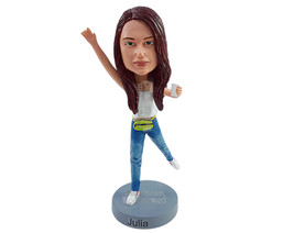 Custom Bobblehead Sporty gal doing some yoga moves with a fanny pack and holding - £69.69 GBP