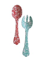 Pioneer Woman 9&quot; Long ~ Melamine Salad Servers ~ Teal &amp; Coral Splatter P... - $27.35 CAD