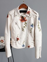 Ly Varey Lin Floral Print Embroidery Faux Soft Leather Jacket Women Pu Motorcycl - £71.07 GBP