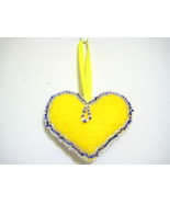 Heart Decor Ornament Felt lot of beads both sides 3&quot; Set of 2  yellow bl... - £15.89 GBP