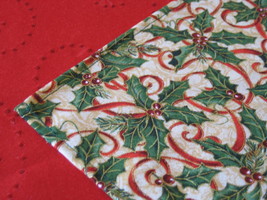 Christmas Table Topper 31&quot;x31&quot; cotton designer fabric red gold green colors - $19.95