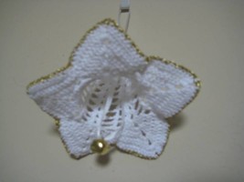 Decor Flower Ornament 4&quot;x3&quot;  white with gold trim &amp; bell Unusual Gift Idea - £12.54 GBP
