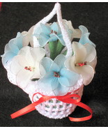 Vintage Floral Decor crochet basket with flowers 3.5&quot;x3.5&quot; - nylon- blue... - £23.86 GBP