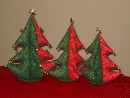 Christmas Tree Set of 3 size - w/ star and bells Uncommon Deco or Gift I... - £69.71 GBP