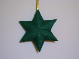 Christmas Star Ornament Designer fabric stuffed 7&quot; green gold w/ gold ri... - $19.95