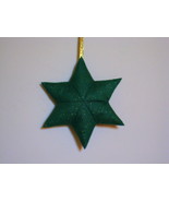 Christmas Star Ornament Designer fabric stuffed 7&quot; green gold w/ gold ri... - £15.68 GBP