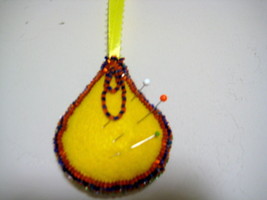 Christmas  Needlepillow ornament 2.5&quot;x3&quot; felt - stuffed - beads both sides - $12.95