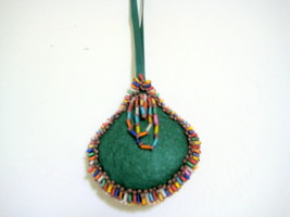 Christmas Drop ornament 2.5&quot;x3&quot; Felt - stuffed - lots of rainow beads bo... - £10.16 GBP