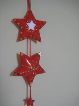 Star Trio Ornament Felt stuffed beads two sided 17&quot; red white gold colors - £23.91 GBP