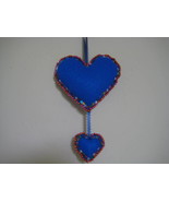 Heart Double Ornament Felt stuffed beads two sided 7.5&quot; blue colorfull b... - $19.95