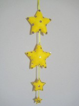 Star Quadro Ornament Felt stuffed beads two sided 24&quot; yellow rainbow gol... - £23.49 GBP